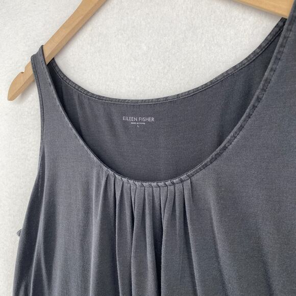 EILEEN FISHER Tank Top L Silk Cotton Jersey Shirred Scoop Neck Shell Gray - Picture 2 of 11